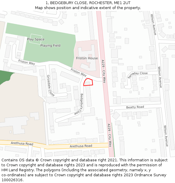 1, BEDGEBURY CLOSE, ROCHESTER, ME1 2UT: Location map and indicative extent of plot