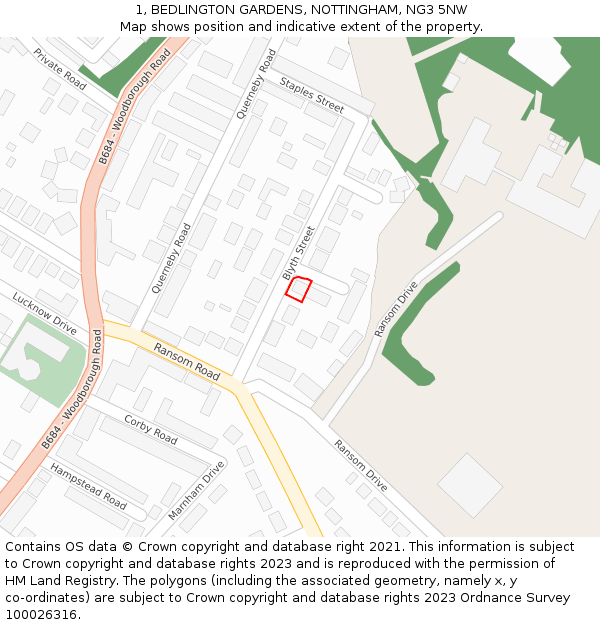 1, BEDLINGTON GARDENS, NOTTINGHAM, NG3 5NW: Location map and indicative extent of plot