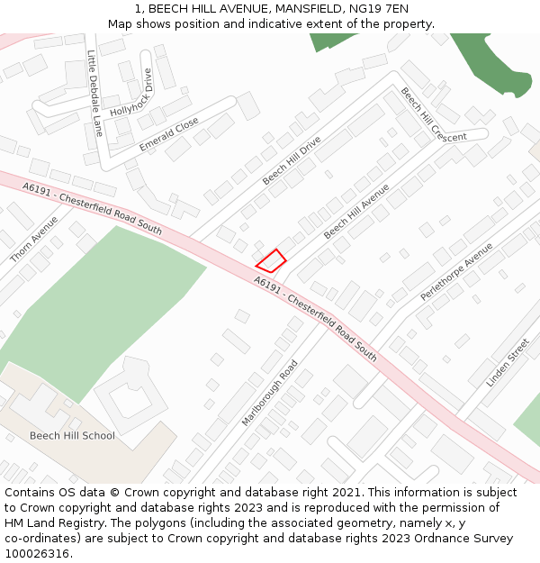 1, BEECH HILL AVENUE, MANSFIELD, NG19 7EN: Location map and indicative extent of plot