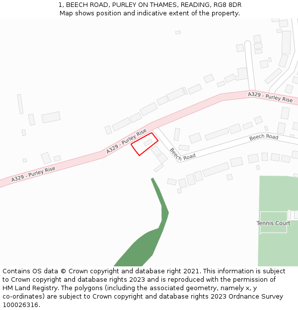 1, BEECH ROAD, PURLEY ON THAMES, READING, RG8 8DR: Location map and indicative extent of plot
