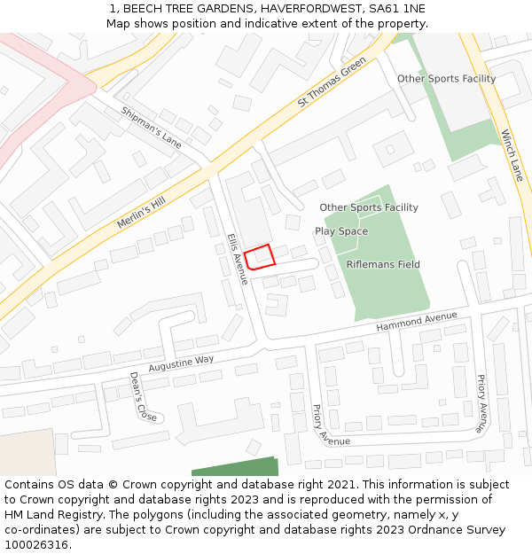 1, BEECH TREE GARDENS, HAVERFORDWEST, SA61 1NE: Location map and indicative extent of plot