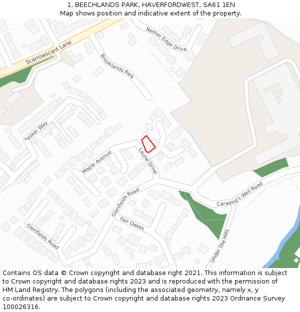 1, BEECHLANDS PARK, HAVERFORDWEST, SA61 1EN: Location map and indicative extent of plot