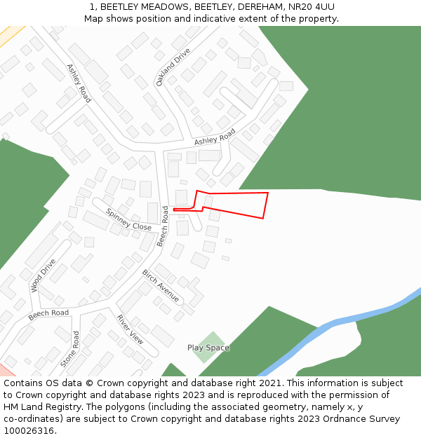 1, BEETLEY MEADOWS, BEETLEY, DEREHAM, NR20 4UU: Location map and indicative extent of plot