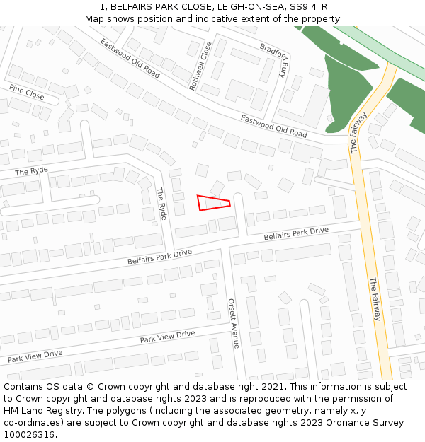 1, BELFAIRS PARK CLOSE, LEIGH-ON-SEA, SS9 4TR: Location map and indicative extent of plot
