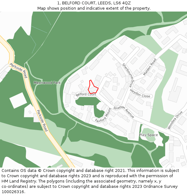 1, BELFORD COURT, LEEDS, LS6 4QZ: Location map and indicative extent of plot