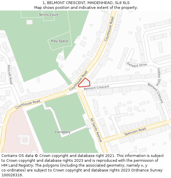 1, BELMONT CRESCENT, MAIDENHEAD, SL6 6LS: Location map and indicative extent of plot