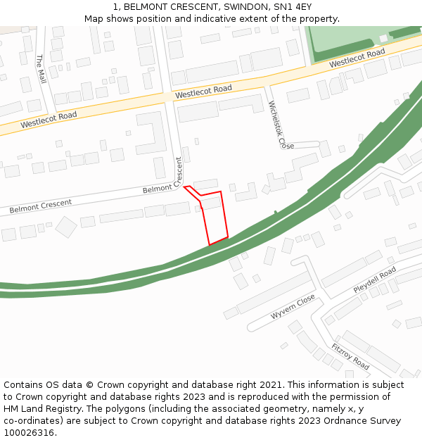 1, BELMONT CRESCENT, SWINDON, SN1 4EY: Location map and indicative extent of plot