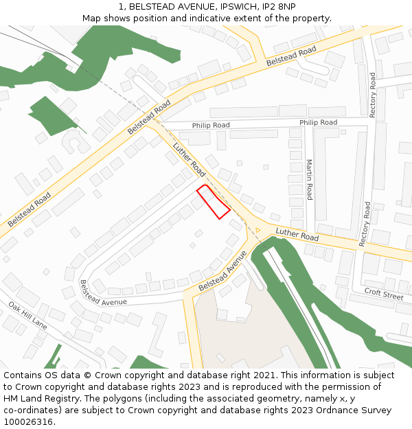1, BELSTEAD AVENUE, IPSWICH, IP2 8NP: Location map and indicative extent of plot