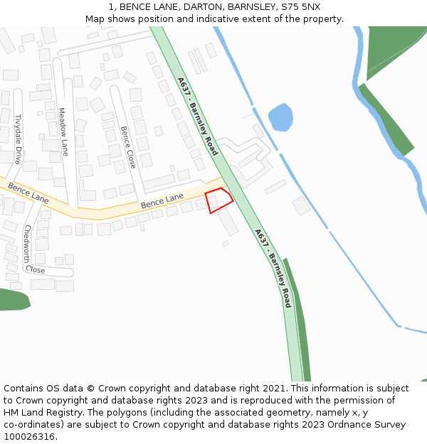 1, BENCE LANE, DARTON, BARNSLEY, S75 5NX: Location map and indicative extent of plot