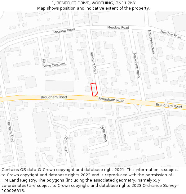 1, BENEDICT DRIVE, WORTHING, BN11 2NY: Location map and indicative extent of plot