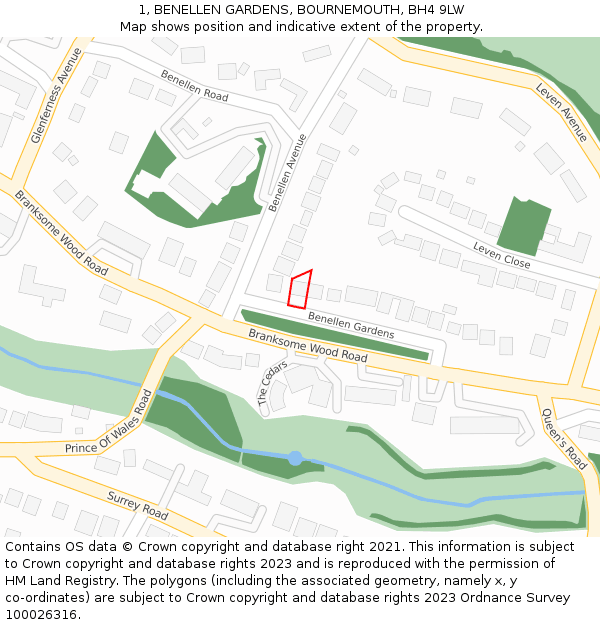 1, BENELLEN GARDENS, BOURNEMOUTH, BH4 9LW: Location map and indicative extent of plot