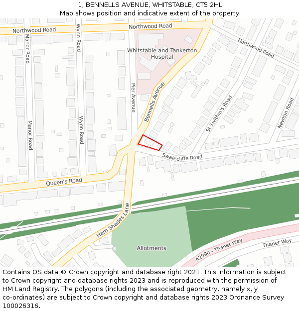 1, BENNELLS AVENUE, WHITSTABLE, CT5 2HL: Location map and indicative extent of plot