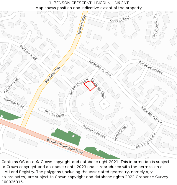 1, BENSON CRESCENT, LINCOLN, LN6 3NT: Location map and indicative extent of plot