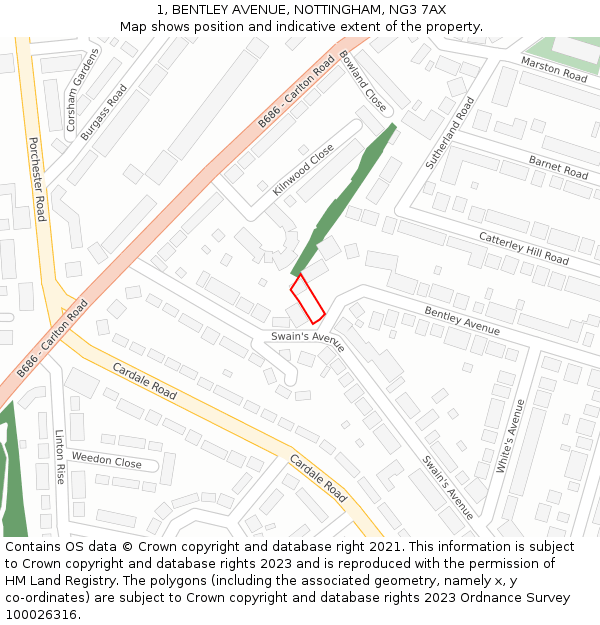 1, BENTLEY AVENUE, NOTTINGHAM, NG3 7AX: Location map and indicative extent of plot