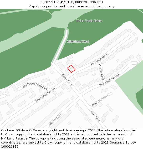 1, BENVILLE AVENUE, BRISTOL, BS9 2RU: Location map and indicative extent of plot