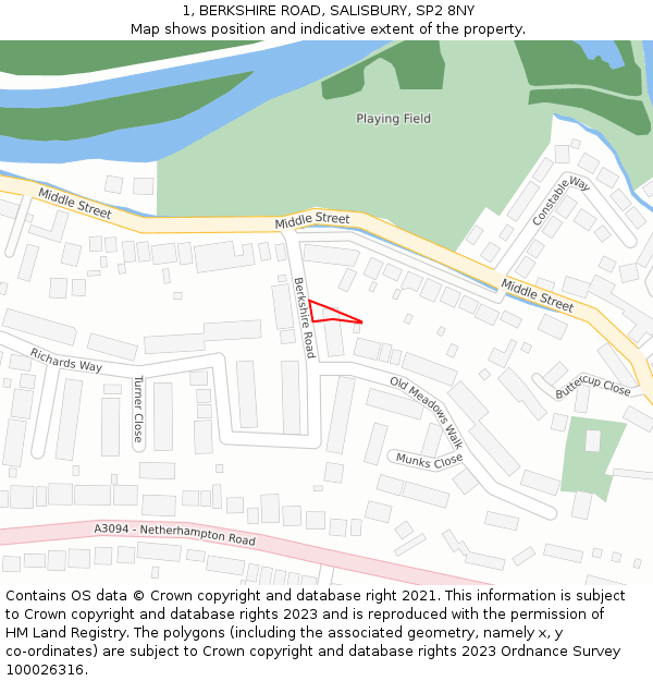 1, BERKSHIRE ROAD, SALISBURY, SP2 8NY: Location map and indicative extent of plot