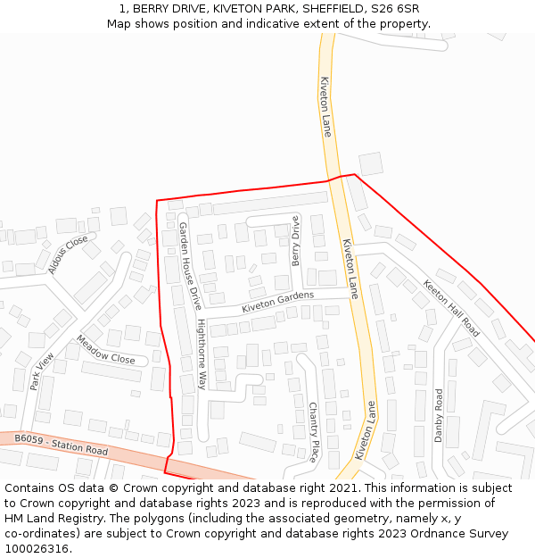 1, BERRY DRIVE, KIVETON PARK, SHEFFIELD, S26 6SR: Location map and indicative extent of plot