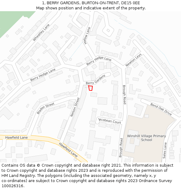1, BERRY GARDENS, BURTON-ON-TRENT, DE15 0EE: Location map and indicative extent of plot