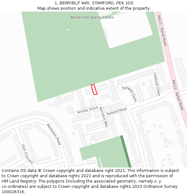 1, BERRYBUT WAY, STAMFORD, PE9 1DS: Location map and indicative extent of plot