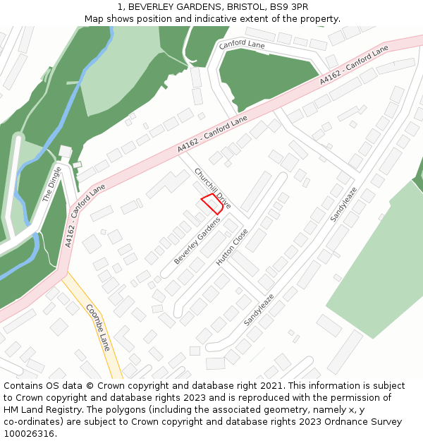 1, BEVERLEY GARDENS, BRISTOL, BS9 3PR: Location map and indicative extent of plot