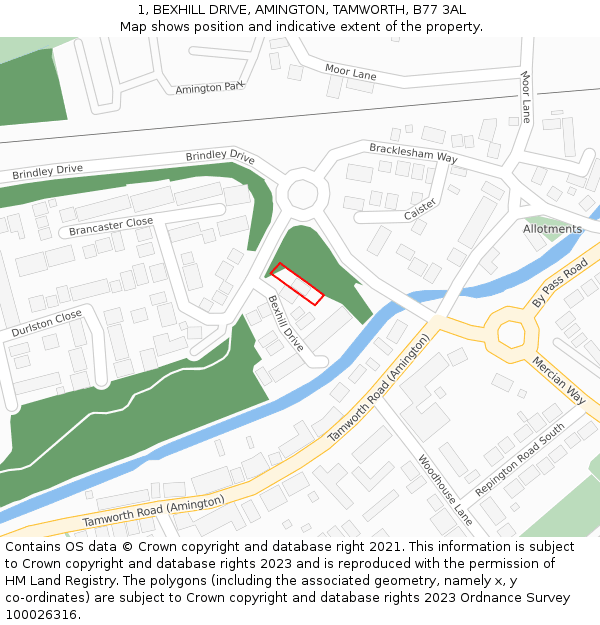 1, BEXHILL DRIVE, AMINGTON, TAMWORTH, B77 3AL: Location map and indicative extent of plot