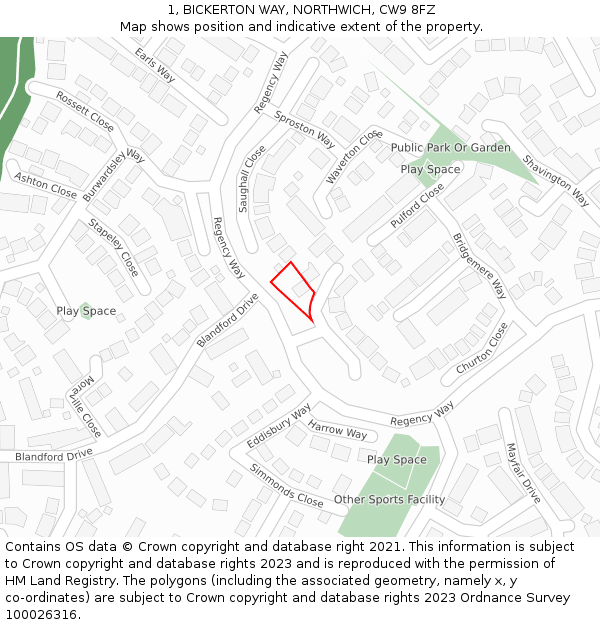 1, BICKERTON WAY, NORTHWICH, CW9 8FZ: Location map and indicative extent of plot