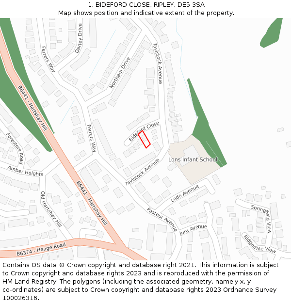 1, BIDEFORD CLOSE, RIPLEY, DE5 3SA: Location map and indicative extent of plot