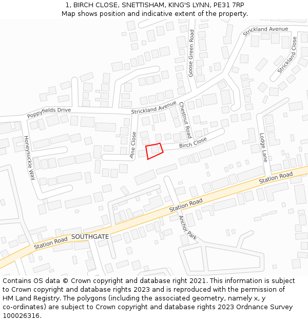 1, BIRCH CLOSE, SNETTISHAM, KING'S LYNN, PE31 7RP: Location map and indicative extent of plot