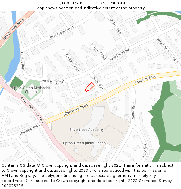 1, BIRCH STREET, TIPTON, DY4 8NN: Location map and indicative extent of plot