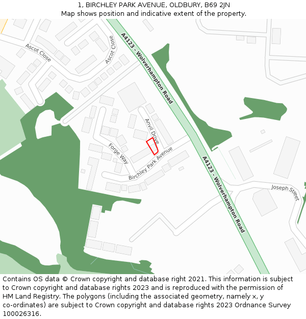1, BIRCHLEY PARK AVENUE, OLDBURY, B69 2JN: Location map and indicative extent of plot