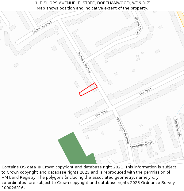 1, BISHOPS AVENUE, ELSTREE, BOREHAMWOOD, WD6 3LZ: Location map and indicative extent of plot