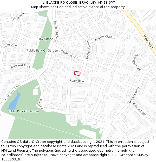 1, BLACKBIRD CLOSE, BRACKLEY, NN13 6PT: Location map and indicative extent of plot