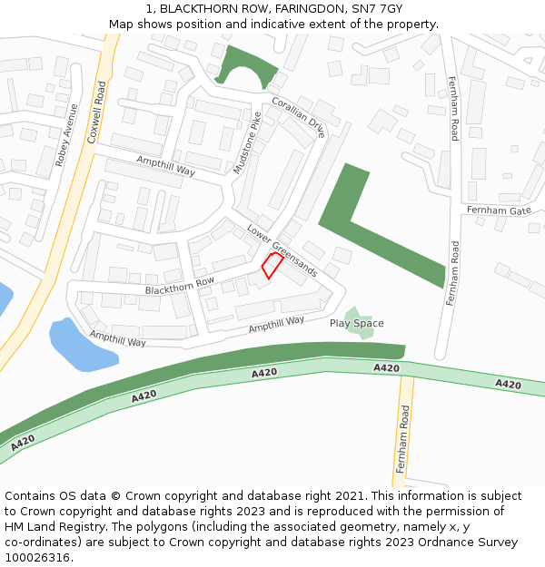 1, BLACKTHORN ROW, FARINGDON, SN7 7GY: Location map and indicative extent of plot