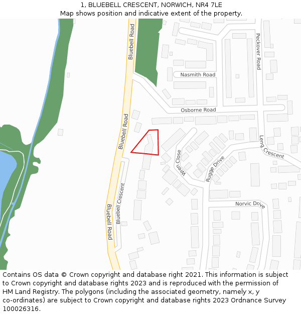 1, BLUEBELL CRESCENT, NORWICH, NR4 7LE: Location map and indicative extent of plot