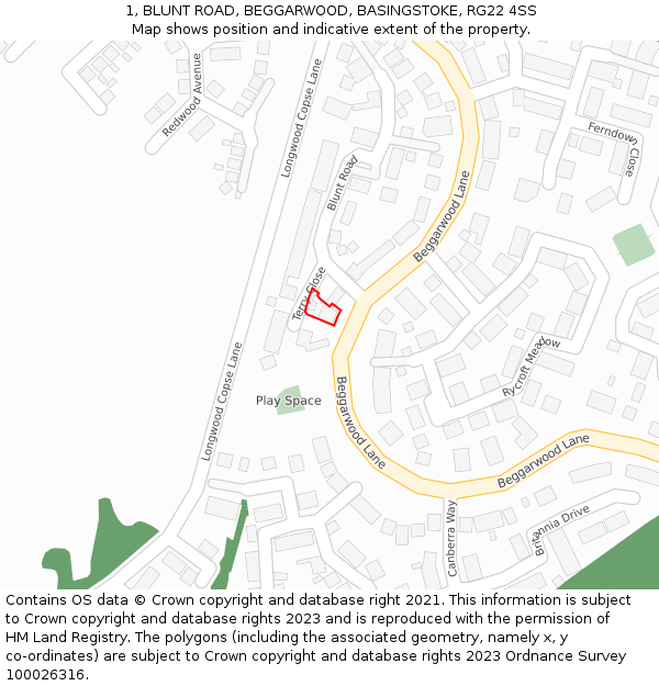 1, BLUNT ROAD, BEGGARWOOD, BASINGSTOKE, RG22 4SS: Location map and indicative extent of plot