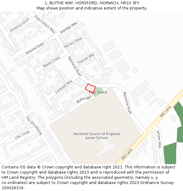 1, BLYTHE WAY, HORSFORD, NORWICH, NR10 3FY: Location map and indicative extent of plot