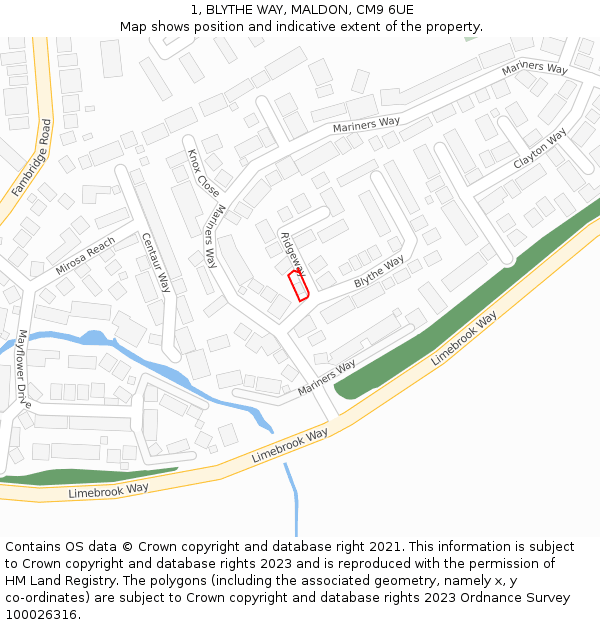 1, BLYTHE WAY, MALDON, CM9 6UE: Location map and indicative extent of plot