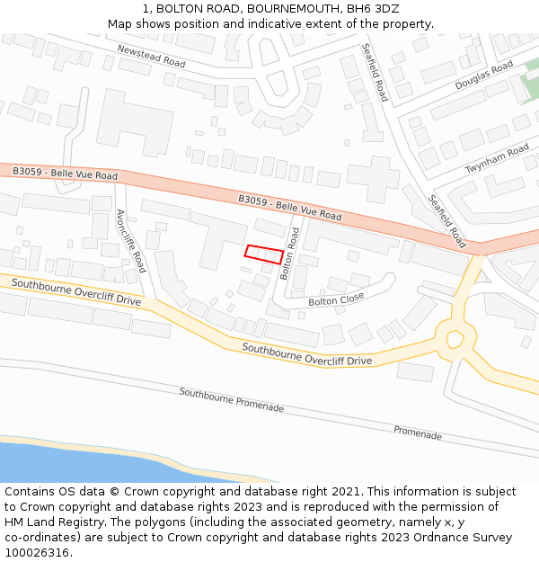 1, BOLTON ROAD, BOURNEMOUTH, BH6 3DZ: Location map and indicative extent of plot