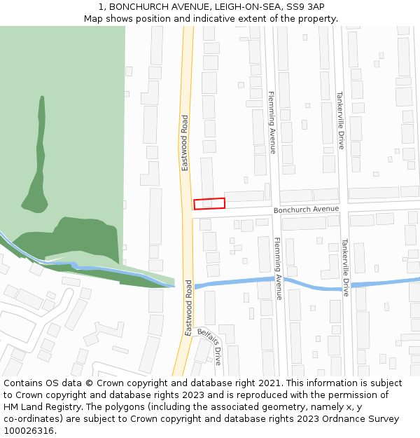 1, BONCHURCH AVENUE, LEIGH-ON-SEA, SS9 3AP: Location map and indicative extent of plot