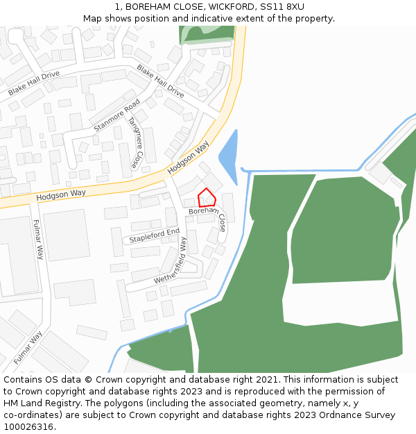 1, BOREHAM CLOSE, WICKFORD, SS11 8XU: Location map and indicative extent of plot