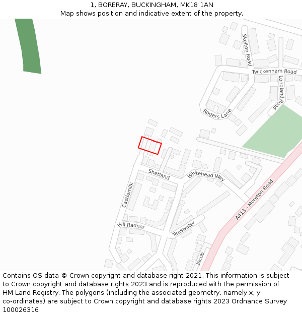 1, BORERAY, BUCKINGHAM, MK18 1AN: Location map and indicative extent of plot