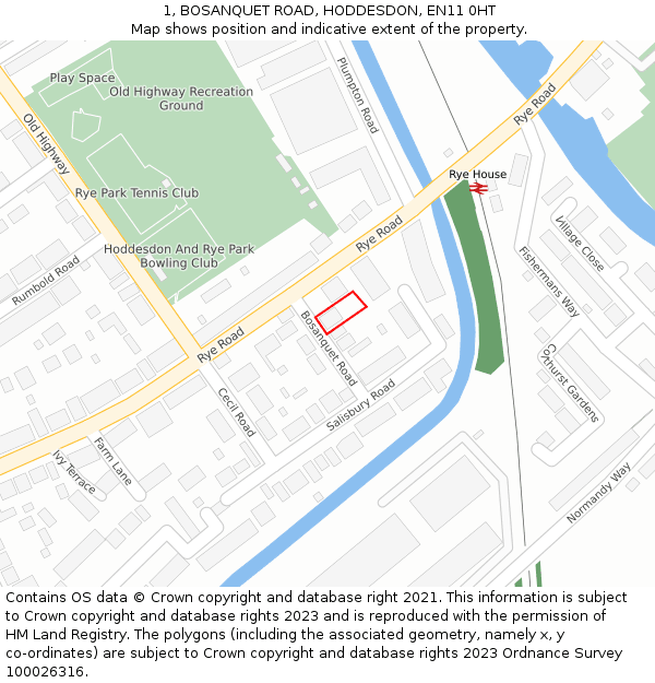 1, BOSANQUET ROAD, HODDESDON, EN11 0HT: Location map and indicative extent of plot