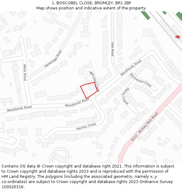 1, BOSCOBEL CLOSE, BROMLEY, BR1 2BF: Location map and indicative extent of plot