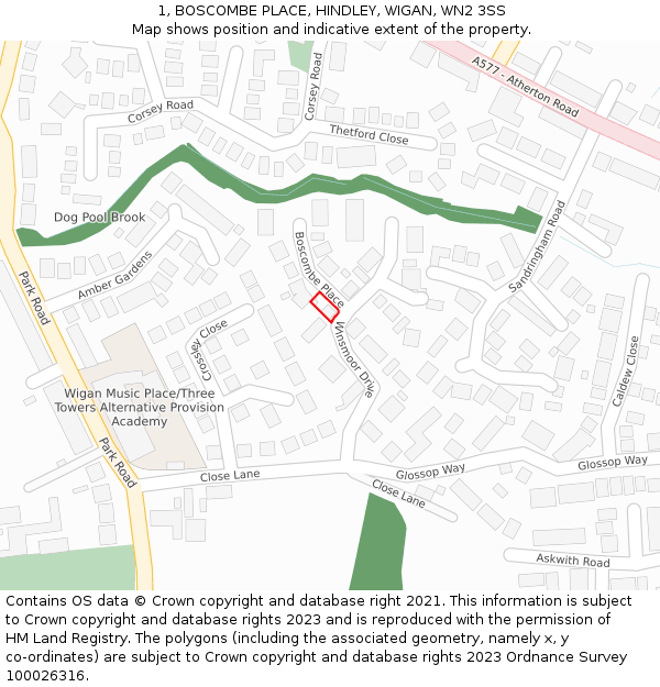 1, BOSCOMBE PLACE, HINDLEY, WIGAN, WN2 3SS: Location map and indicative extent of plot