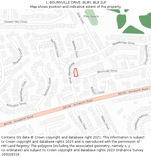 1, BOURNVILLE DRIVE, BURY, BL8 2UF: Location map and indicative extent of plot
