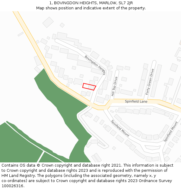 1, BOVINGDON HEIGHTS, MARLOW, SL7 2JR: Location map and indicative extent of plot