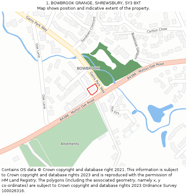 1, BOWBROOK GRANGE, SHREWSBURY, SY3 8XT: Location map and indicative extent of plot