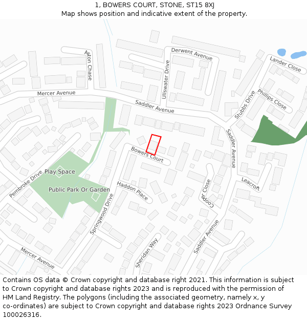 1, BOWERS COURT, STONE, ST15 8XJ: Location map and indicative extent of plot