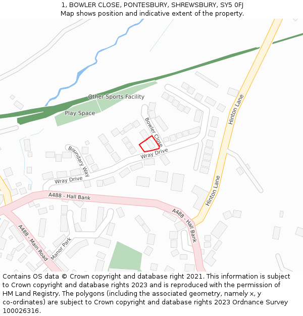 1, BOWLER CLOSE, PONTESBURY, SHREWSBURY, SY5 0FJ: Location map and indicative extent of plot