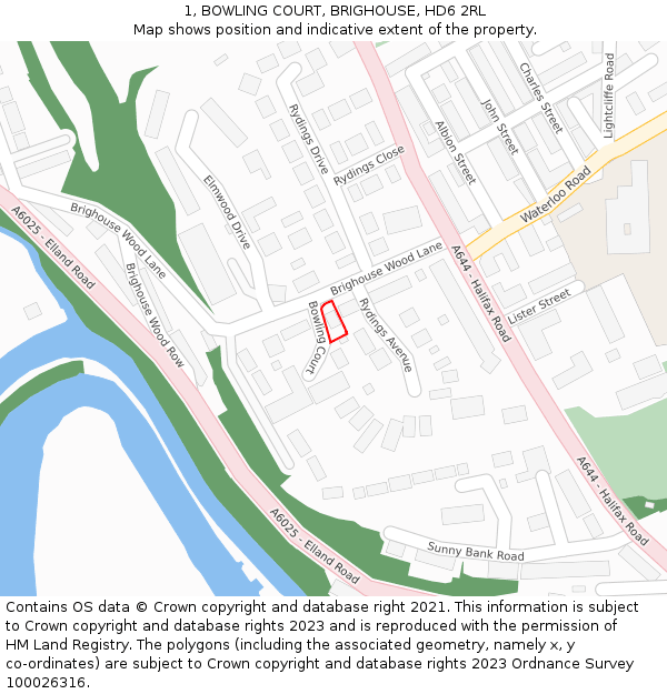 1, BOWLING COURT, BRIGHOUSE, HD6 2RL: Location map and indicative extent of plot